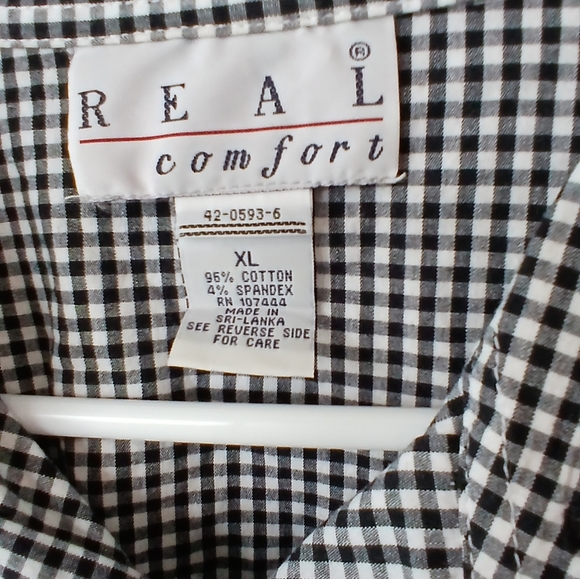 Real Comfort Black & White Gingham Button Down Shirt Woman's XL Office Casual - Picture 4 of 5